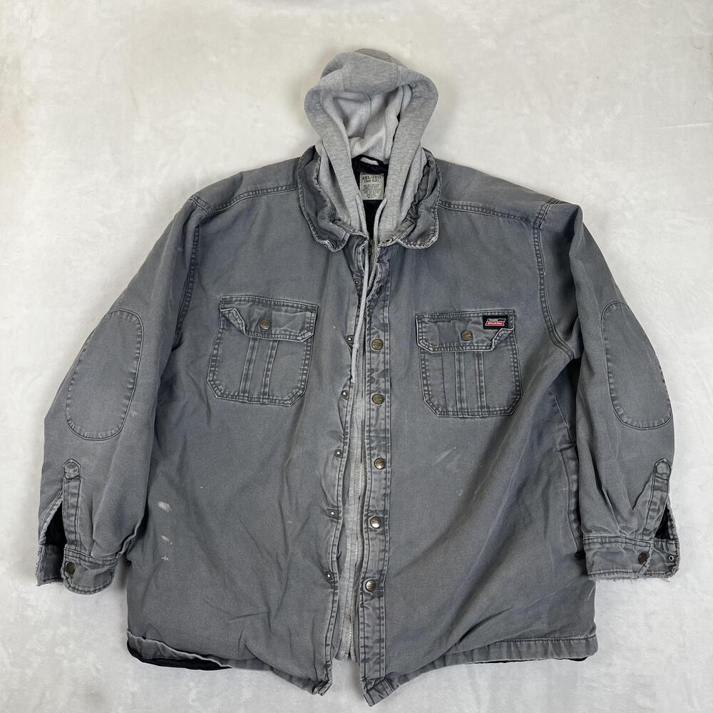 Dickies Jacket Mens 2XL Gray Hooded Canvas Quilted Lined Parka Workwear READ